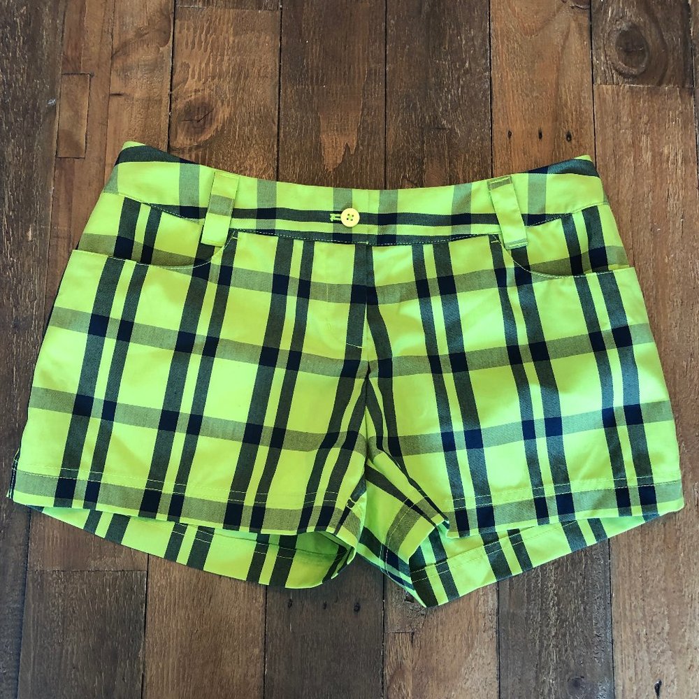 adidas Neon Yellow and Black Plaid Women's Golf Shorts